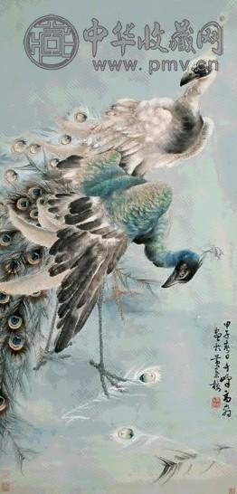高奇峰 1924年作 孔雀 立轴 设色纸本
