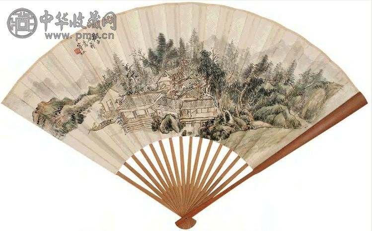 黄宾虹 溪山访友 成扇 设色纸本