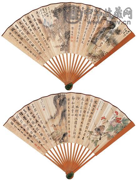 傅增湘 溥僴 溥佐 等 1942年作 书画合璧 成扇 设色纸本