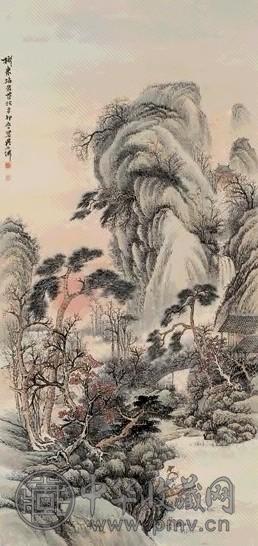 吴石仙 1891年作 秋林日暮 立轴 设色纸本