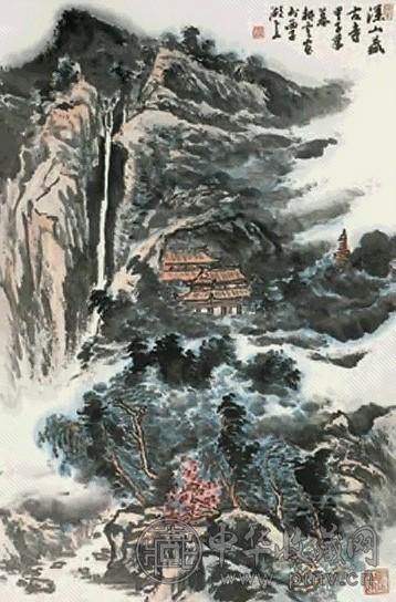 姚耕云 深山藏古寺 立轴 设色