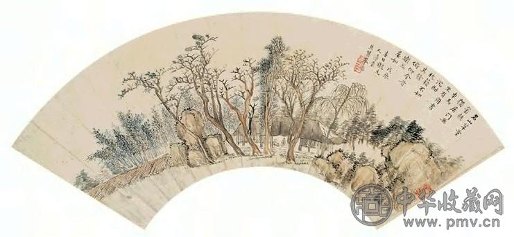 毕涵 草堂晤友图 立轴 设色纸本