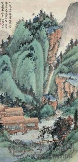 张晋 1945年作 水阁焚香图 镜心 设色纸本