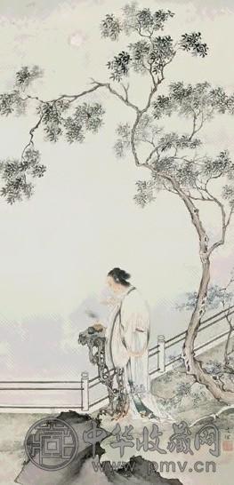 刘凌沧 月影焚香 立轴 设色纸本