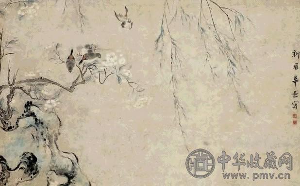 华喦 春柳飞禽图 立轴 设色纸本