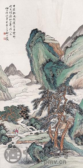 汪琨 仿文待诏山水 立轴 设色纸本