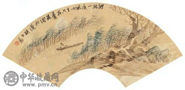 胡公寿 行舟图 扇片 设色纸本