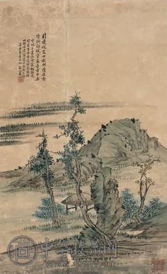 张之万 辛丑(1841年)作 秋林瘦石图 立轴 设色纸本