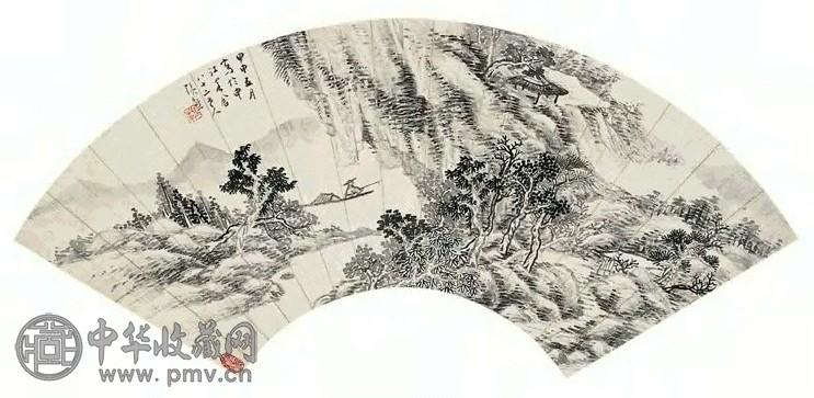 张熊 清溪垂钓 扇面