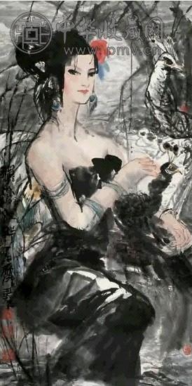 石齐 少女 立轴 设色纸本