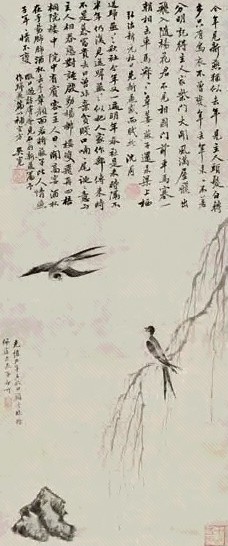 顾沄 1883年作 新燕图 立轴 设色纸本