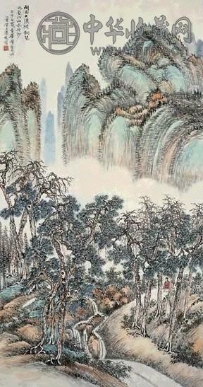 贺天健 癸卯(1963)年作 松林抚琴图 立轴 设色纸本