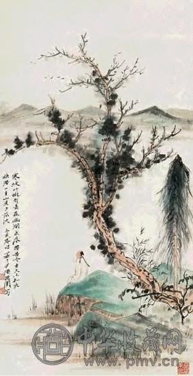 陈从周 1947年作 青绿山水图 立轴 设色纸本