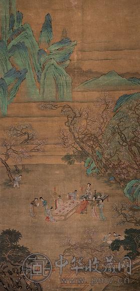 仇英 桃园雅集图 立轴 设色绢本