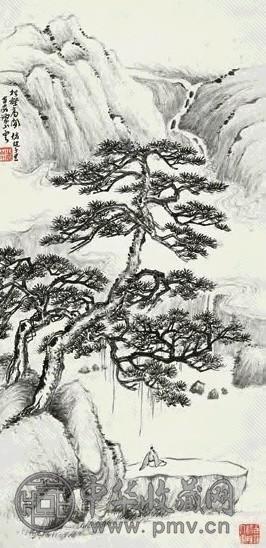 谭小云 松壑高闲 立轴 设色纸本