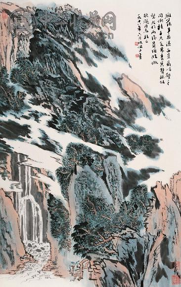 陆俨少 1978年作 雁荡多泉瀑 镜心 设色纸本