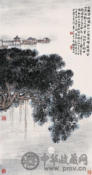 钱松嵒 鹅潭映月 立轴 设色纸本