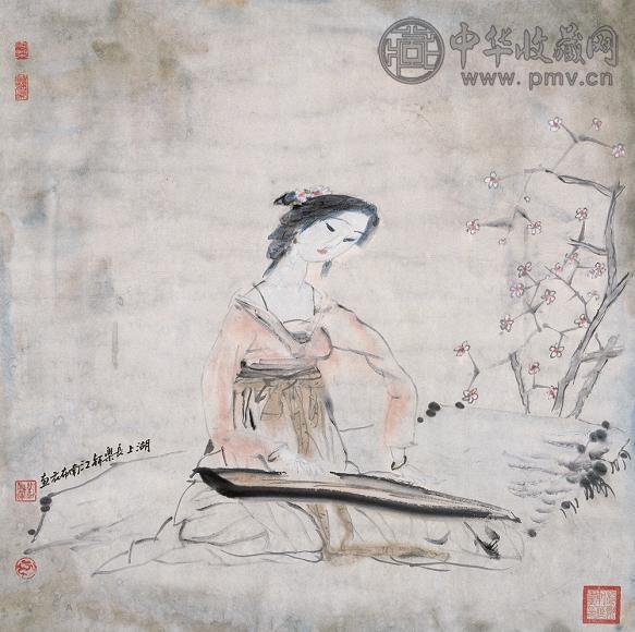 刘国辉 梅花仕女 镜心 纸本
