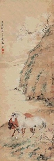 王雪涛 马晋 1947年作 双骏图 立轴 设色纸本