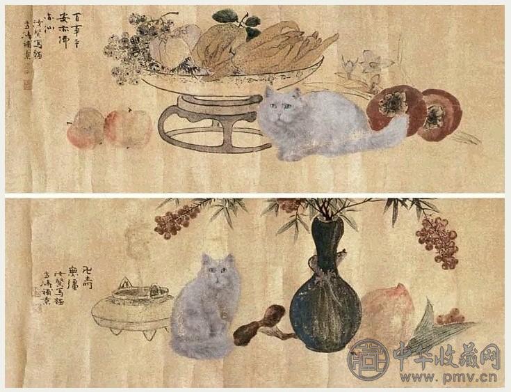 王雪涛 万寿无疆、百事平安 镜心 设色