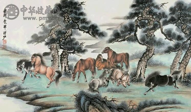 当代 溥佐 八骏图 镜片