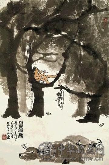 近现代 李可染 暮韵图 镜心