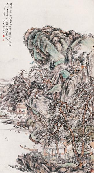 袁培基 松溪访友图 镜心 设色纸本