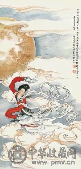 刘凌沧 1982年作 嫦娥奔月 图轴 纸本设色