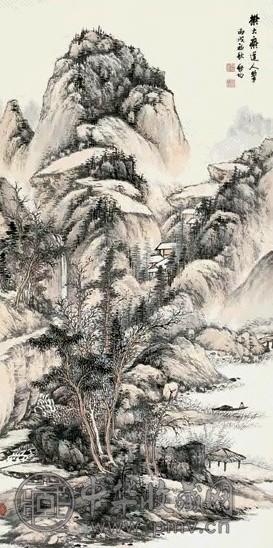 启功 青山林薮 立轴 设色纸本