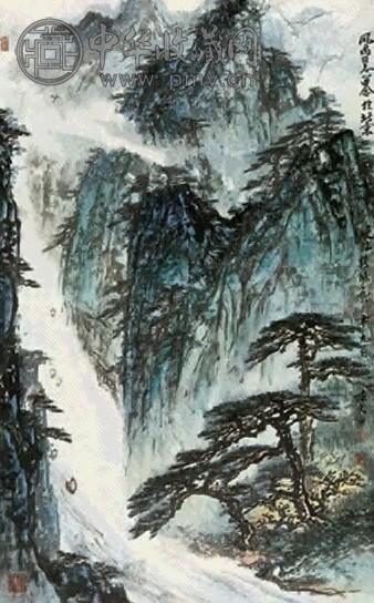 陈大章 峡江新绿 立轴 设色