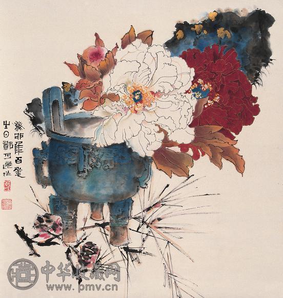 郑乃珖 1963年作 花卉 立轴 设色纸本