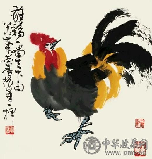 许麟庐 2003年作 雄鸡一唱天下白 镜心 设色纸本