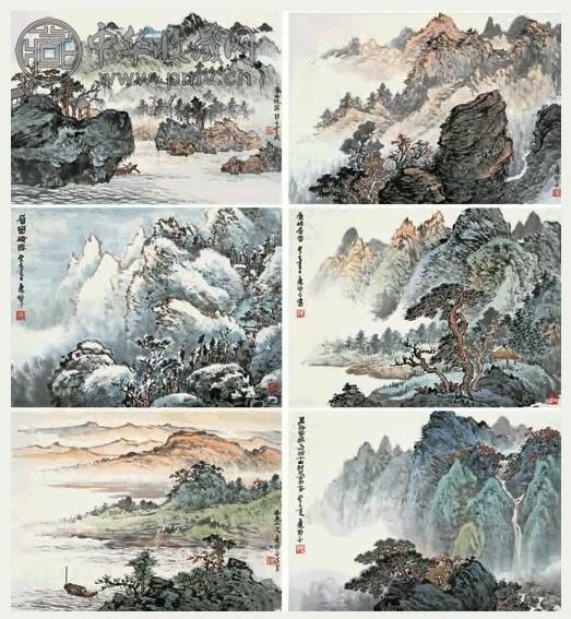 应野平 1983年 山水集锦册 册页(12开选6) 纸本设色