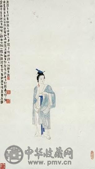 吕凤子 肥环入浴图 轴 绢本设色