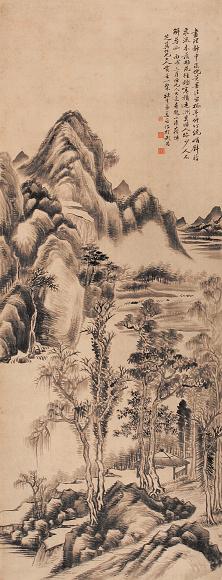 姜筠 1886年作 山水 立轴 水墨绢本