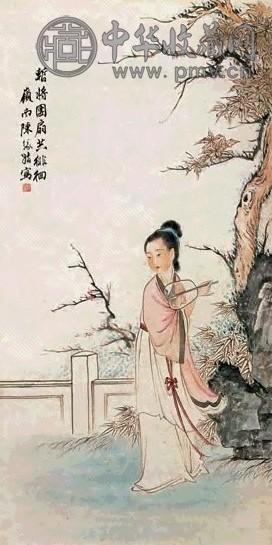 陈缘督 暂将团扇共徘徊 镜心 设色纸本