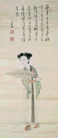 近现代 溥儒 羽扇仕女 镜心