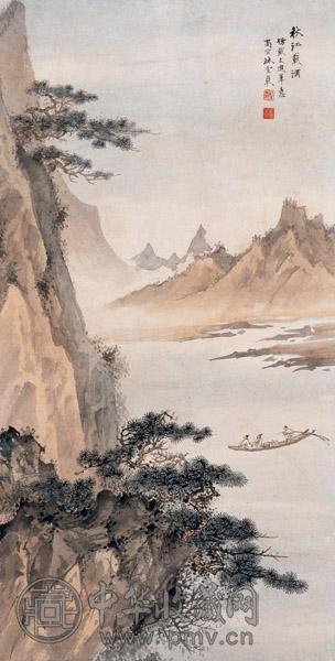 林雪岩 秋江载洒图 立轴 设色纸本