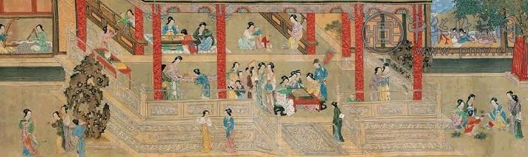 仇英 汉宫春晓图 卷 设色绢本