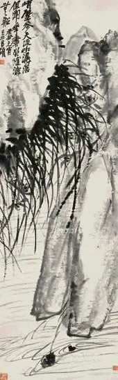 吴昌硕 1913年作 峭壁花香图 立轴 纸本、水墨