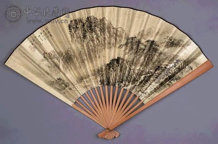 黄君璧 1937年作 山水 扇面 水墨金笺