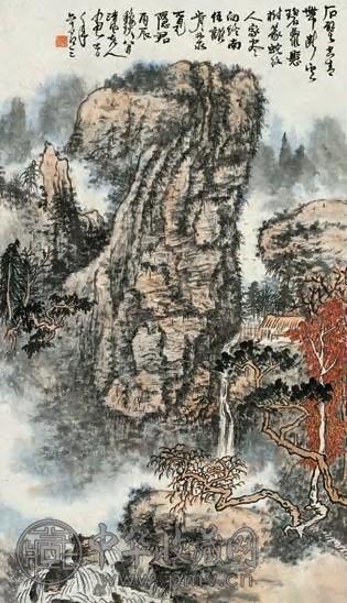 黄秋园 云岭飞泉图 立轴 设色纸本