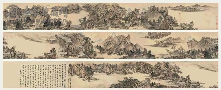 沈周 1495年作 浙中揽胜 手卷 设色纸本