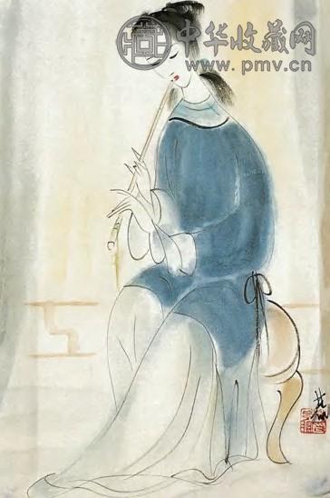 林风眠 现代 吹萧仕女 镜心