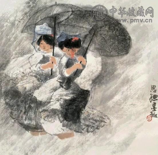 周思聪 风雨归 立轴 设色纸本