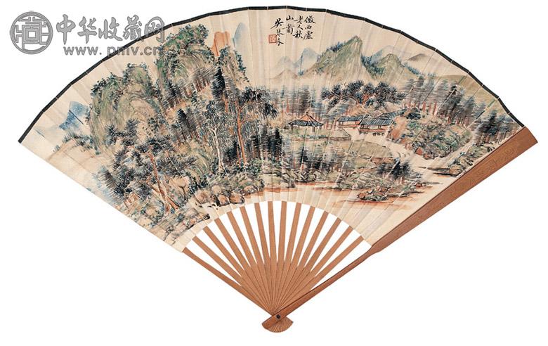 吴琴木 现代 秋山图 成扇 设色纸本