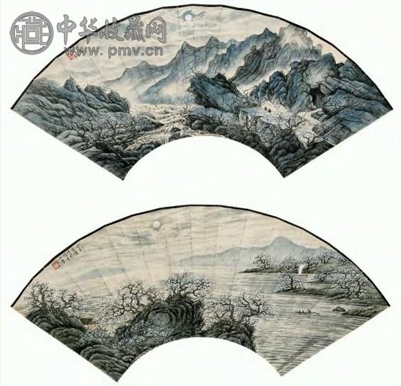 陶冷月 山水 扇面 设色纸本