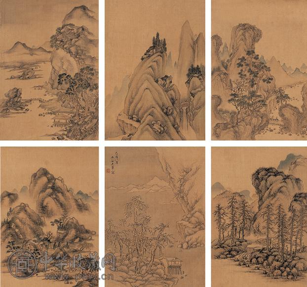 王翚(款) 山水十二挖 四屏 绢本