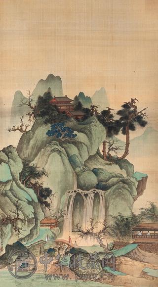 张大千 宋人山寺图 镜片 设色绢本