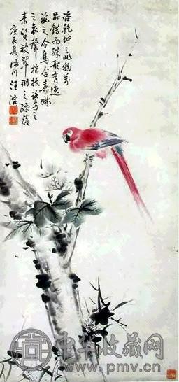 汪溶 花鸟 立轴 设色纸本